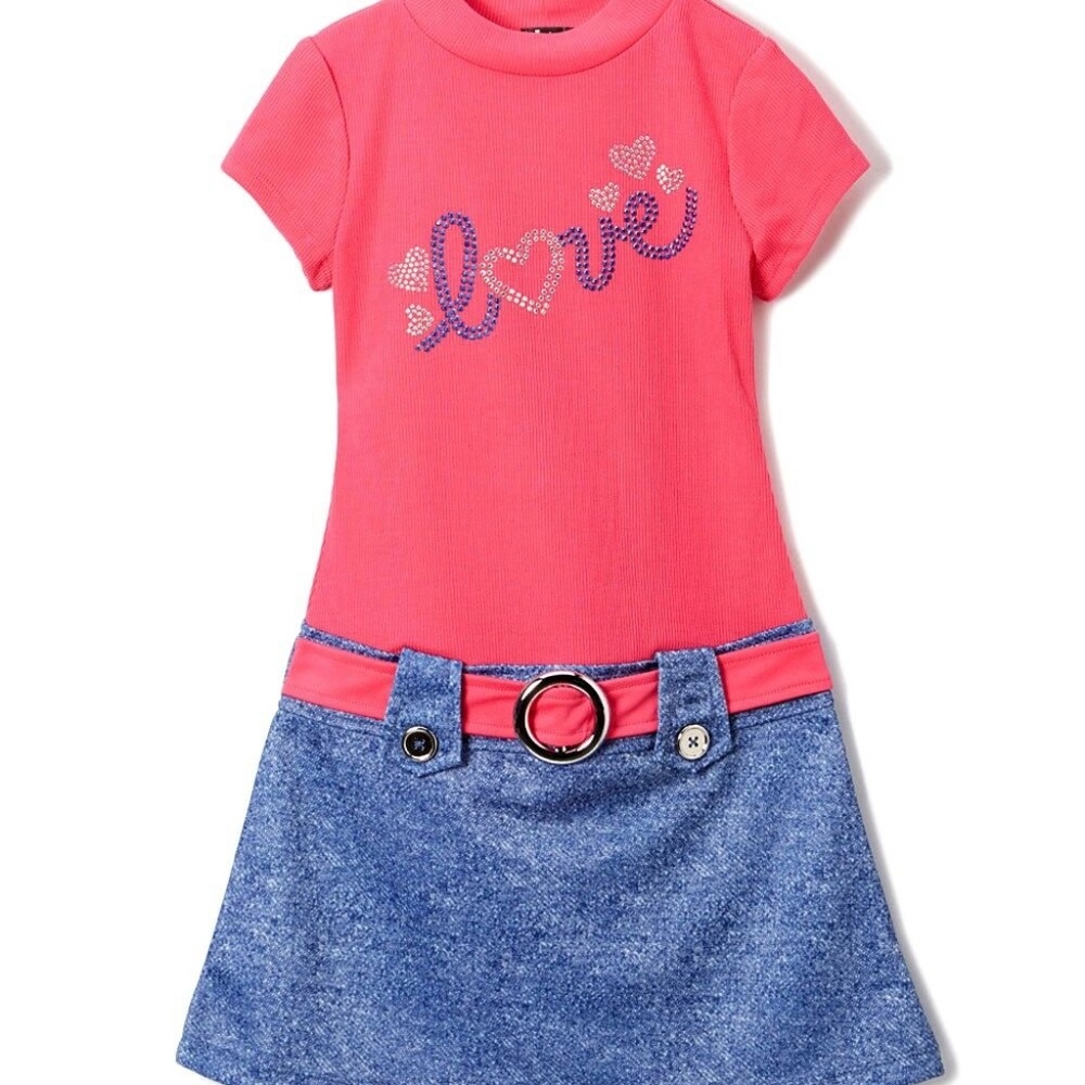 PINK & VIOLET Girls Pink & Denim Glitter Dress